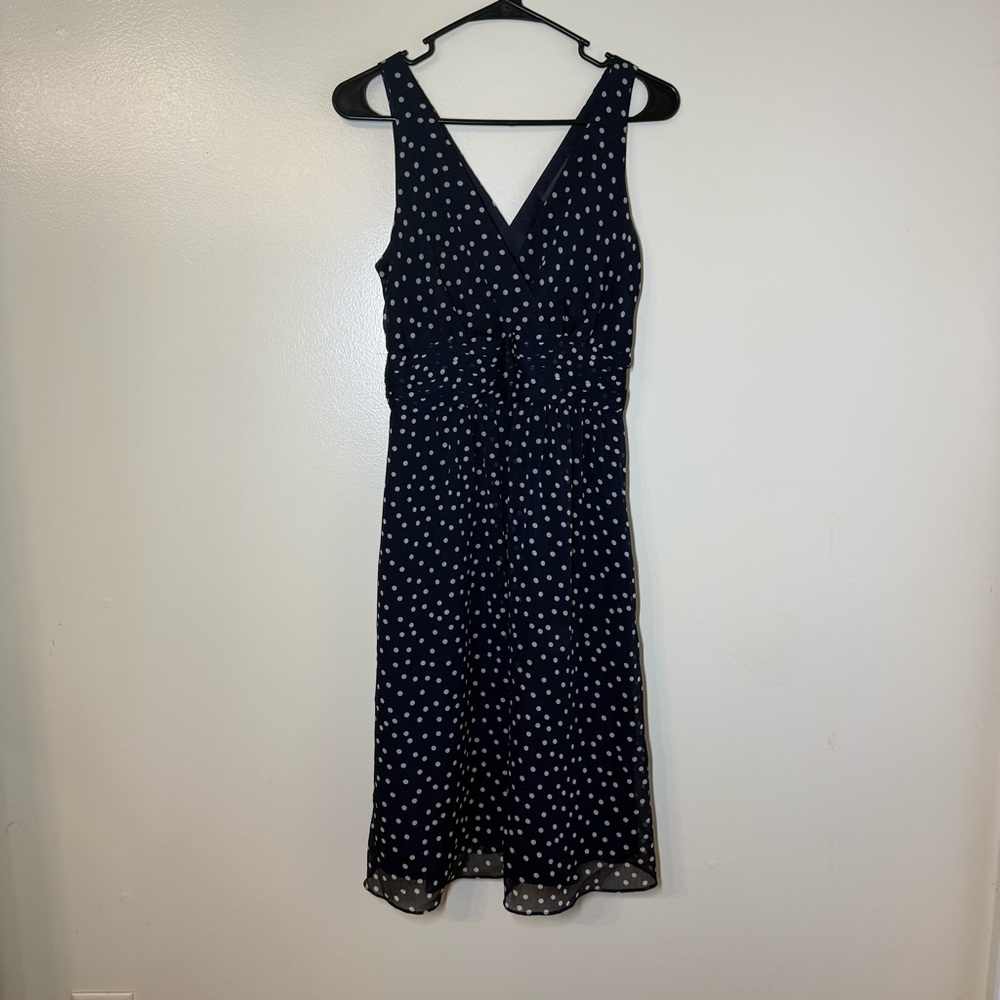 George ME by Mark Eisen Navy and White Polka Dot Midi Dress